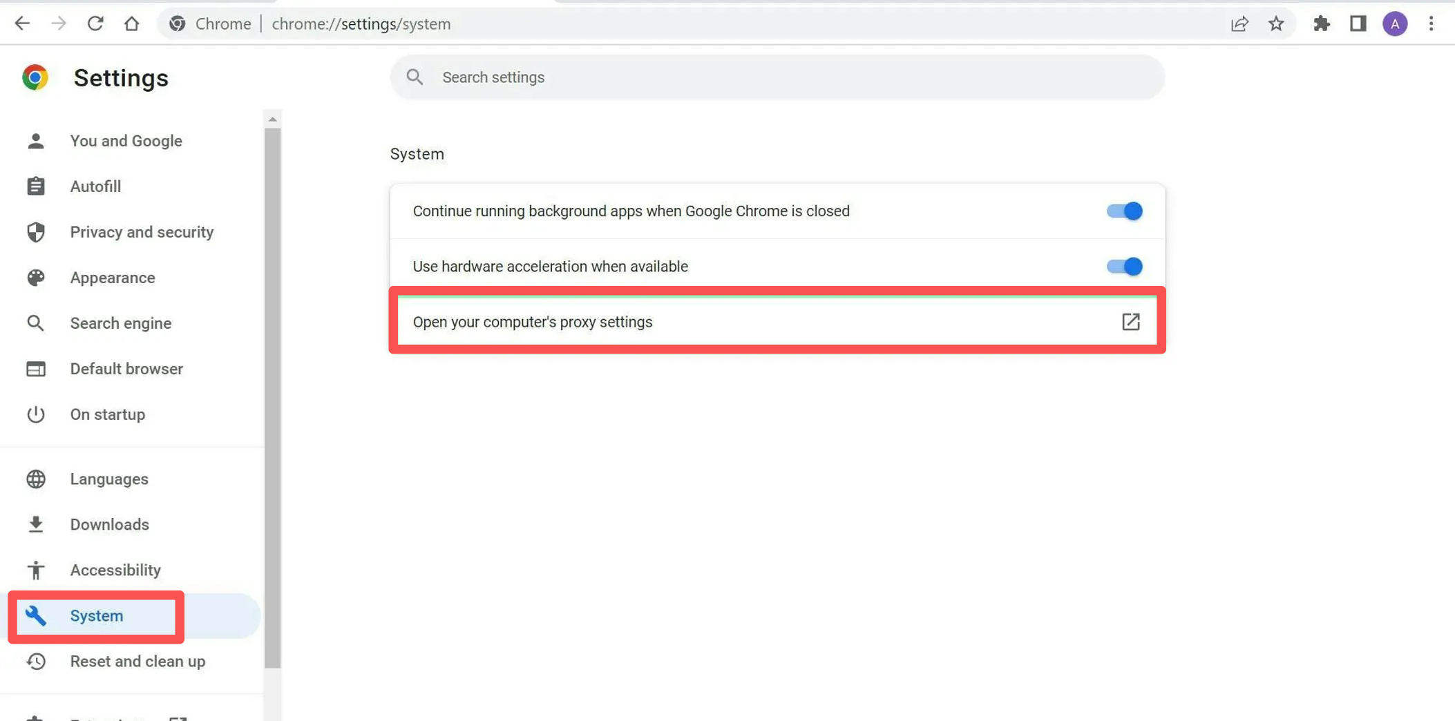 System settings